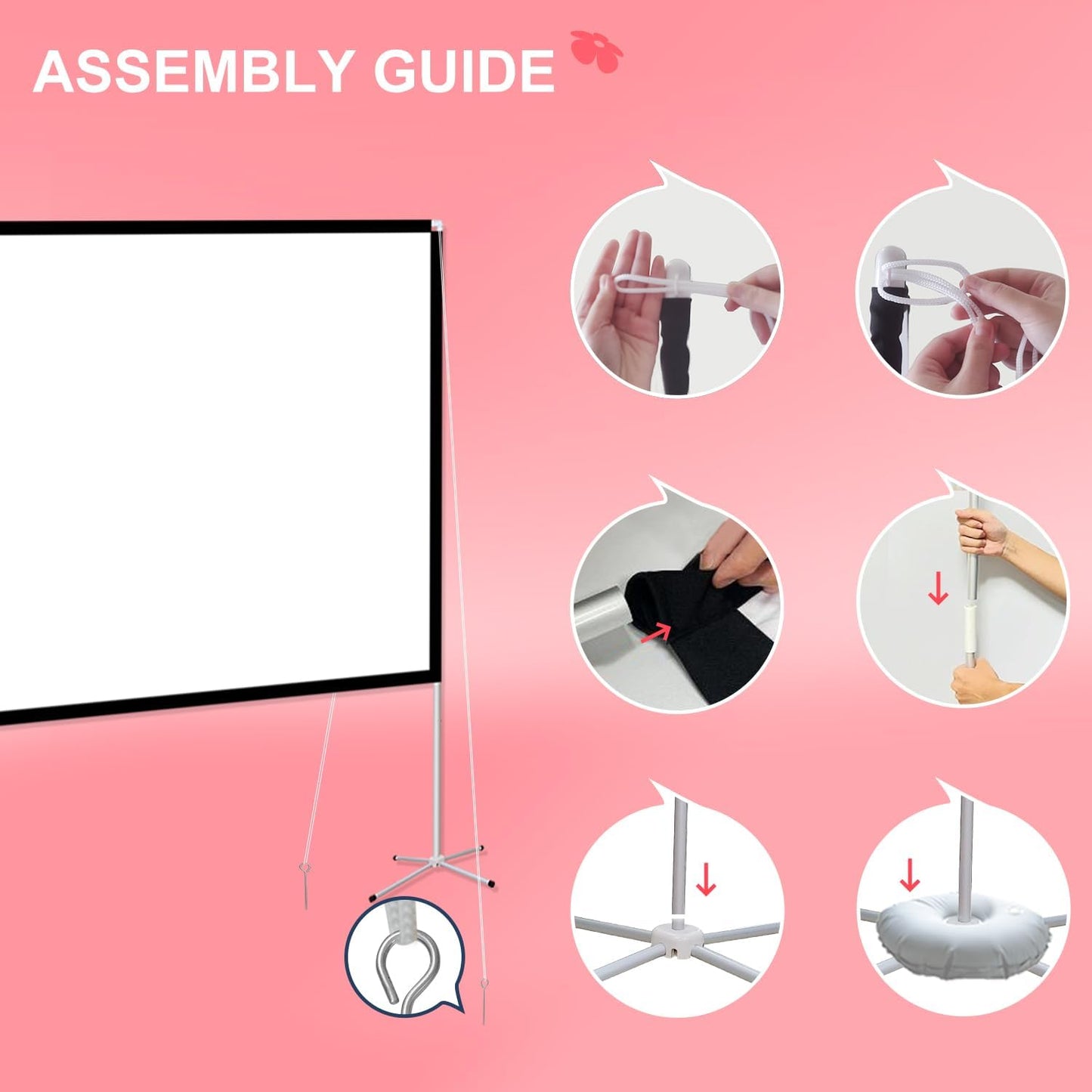 Projector Screen with Stand 120 inch: Foldable and Portable Projection Screen 16:9 4K HD Wrinkle-Free Lightweight Movie Screen with Carry BagHome Theater Backyard Cinema