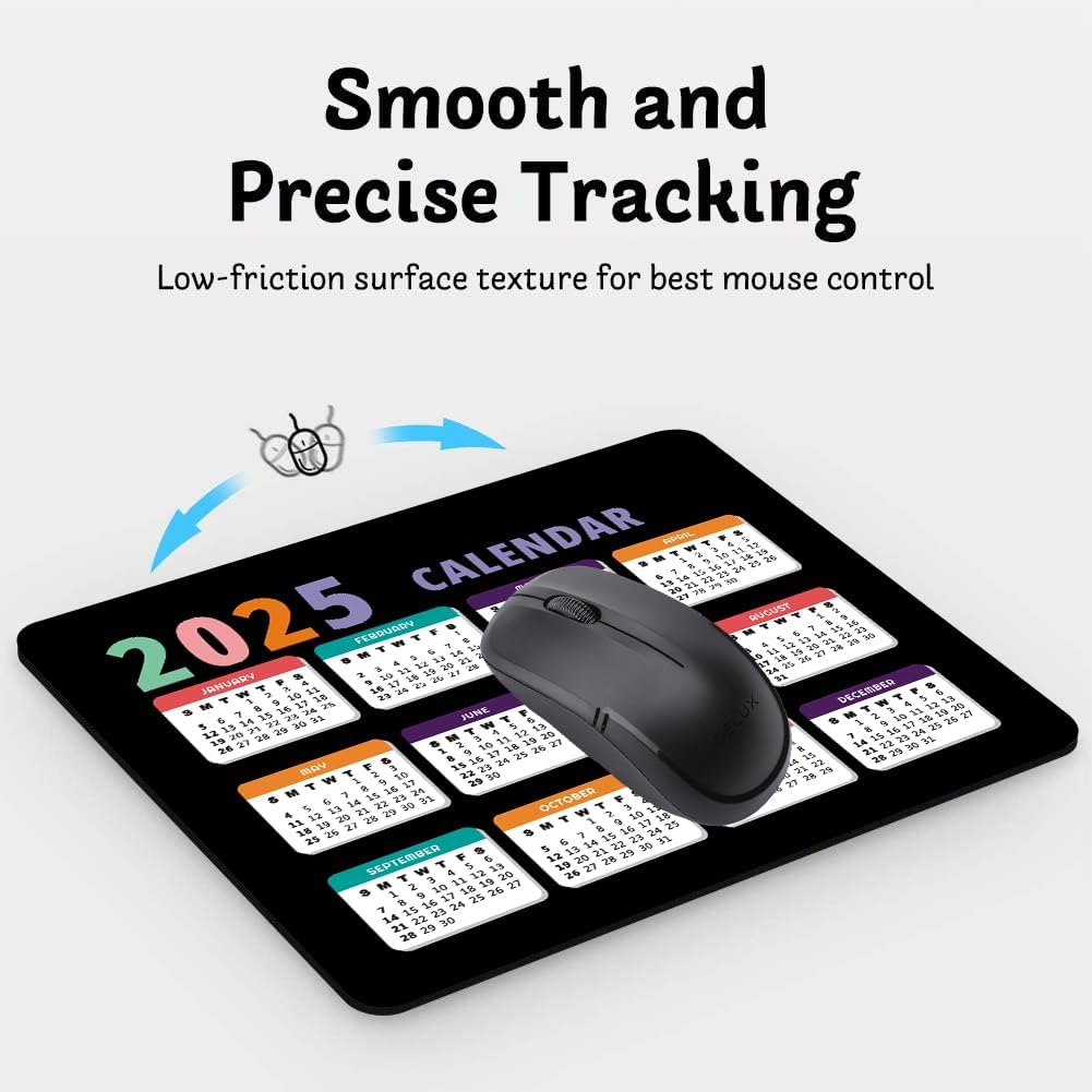 2025 Calendar Black, Computer Mouse Pad with Non-Slip Rubber Base, Mouse Pads for Computers Laptop Mouse 9.6 x 7.9 inch