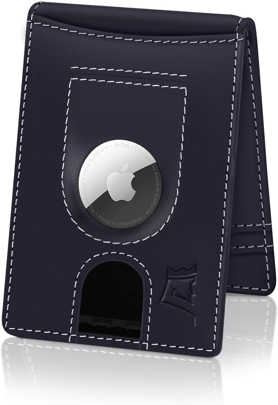 Kings Loot Trackable Airtag Wallet for Men | RFID Blocking Leather Design with Airtag Holder, Money Clip & Pull Tab | Minimalist Air Tag Wallets