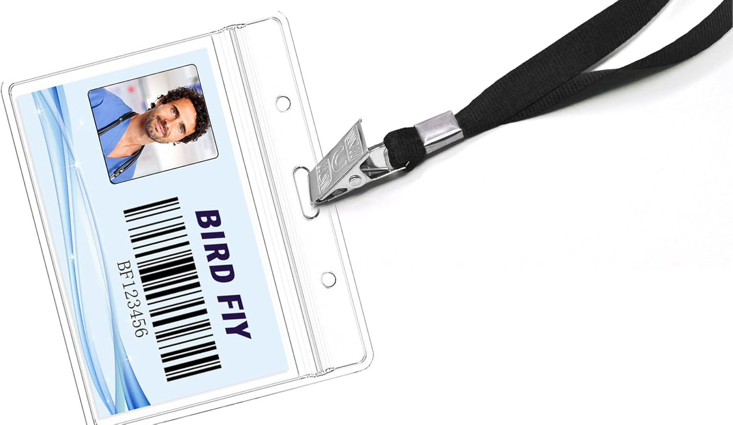 Name Tag Badge ID Card Holders 100 Pack (Horizontal, 4 x 3 Inches),Clear Plastic Premium Badge Holder