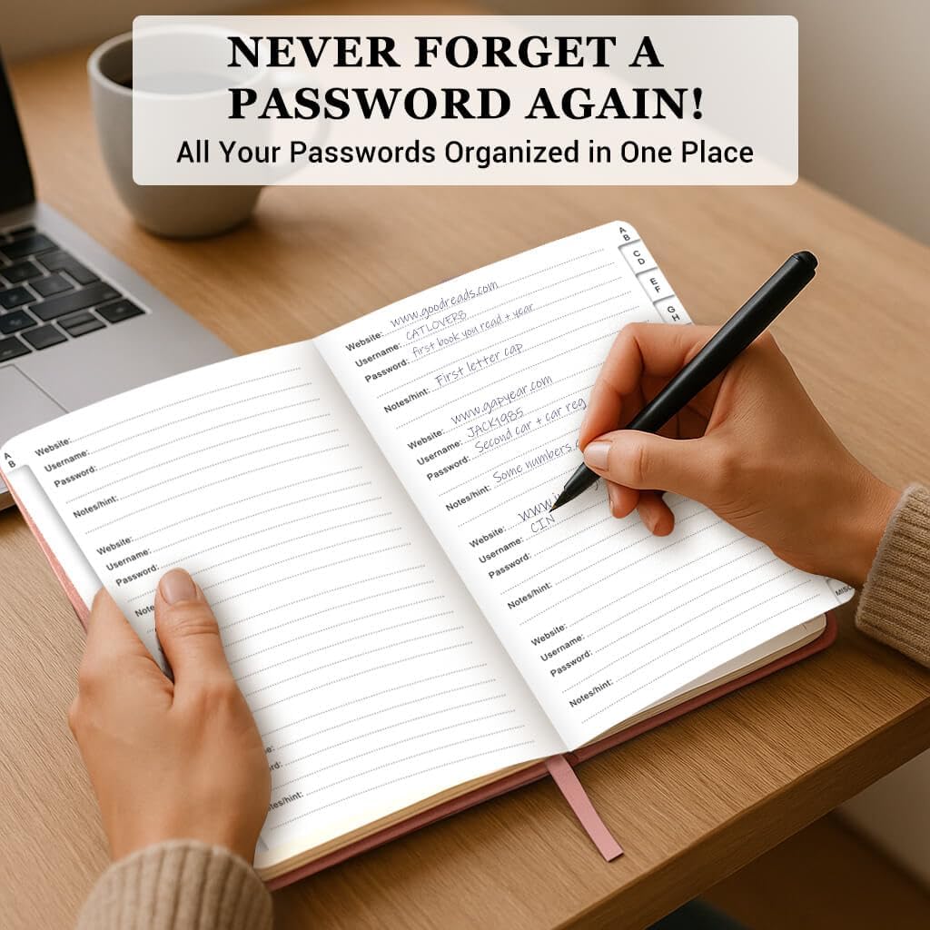 Password Book with Alphabetical Tabs – Hardcover Internet Address & Password Organizer – Password Keeper Notebook for Computer & Website – 5.2 x 7.6" Log-in Password Journal w/Thick Paper (Rose Gold)