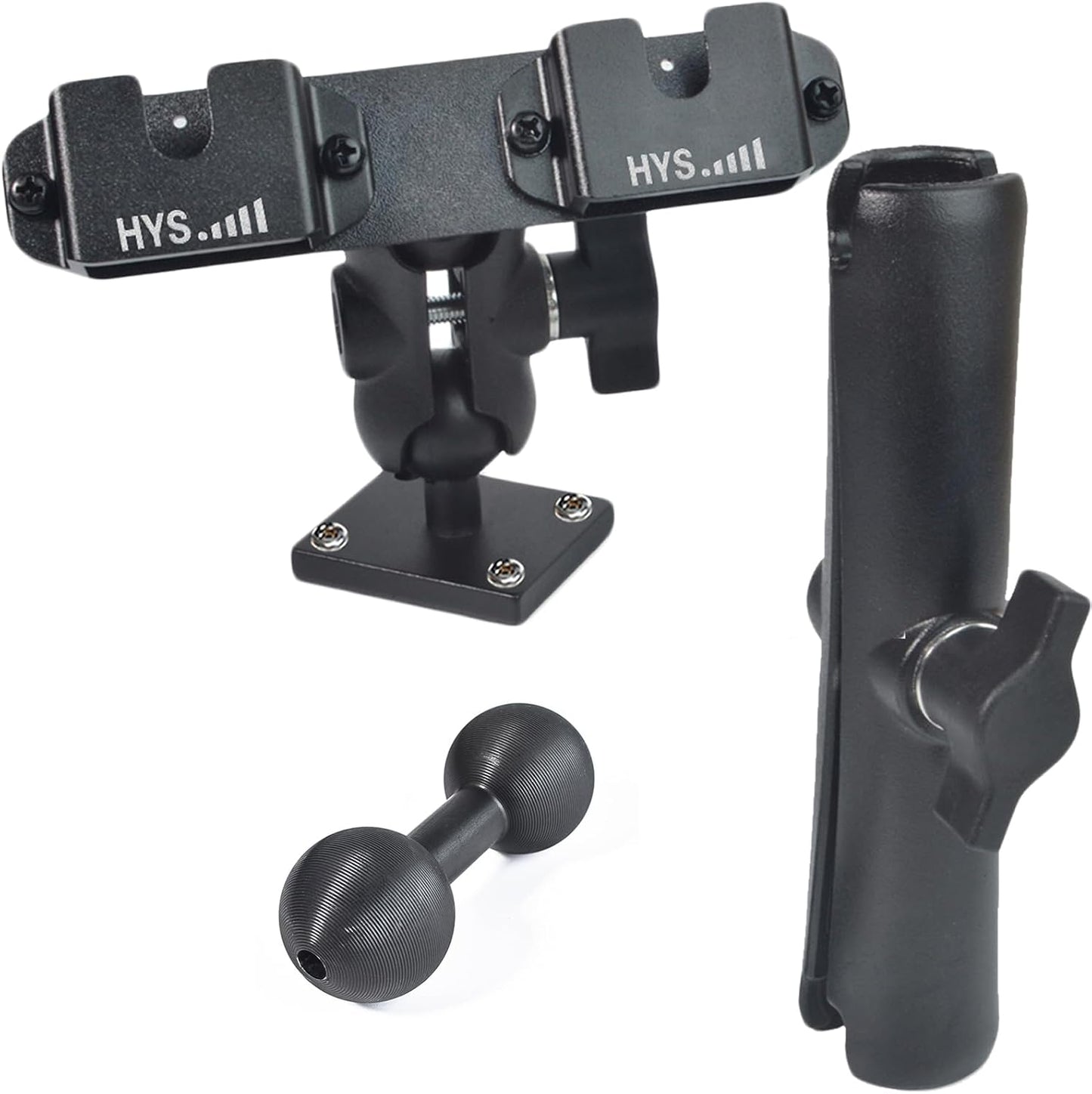 HYS Heavy Duty Drill Base Tablet Handheld CB Radio/Mic Holder Truck Mount, Aluminum 360° Adjustable 2-Stage Stand for Commercial Vehicles Car and Wall, for Handheld CB Radio&Mic with Clip/Round Knob