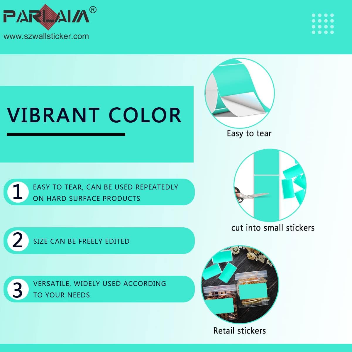 PARLAIM 3 X 5 Inch Rectangle Adhesive Color Coding Stickers,Square Aqua Inventory Stickers -250 Per Dispenser Box