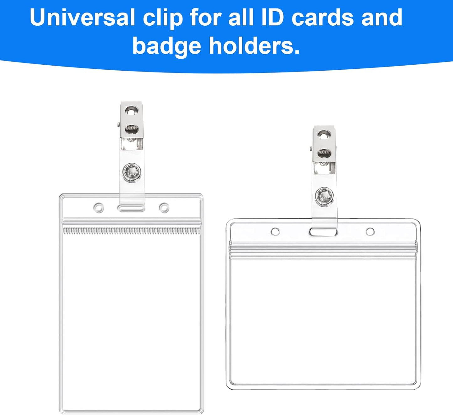 WUWEOT 300 Pack Metal ID Badge Clips, Double Hole Alligator Strap With Clear PVC Straps for Name Tags, Cards and Cage Badge Holders, Office Supplies