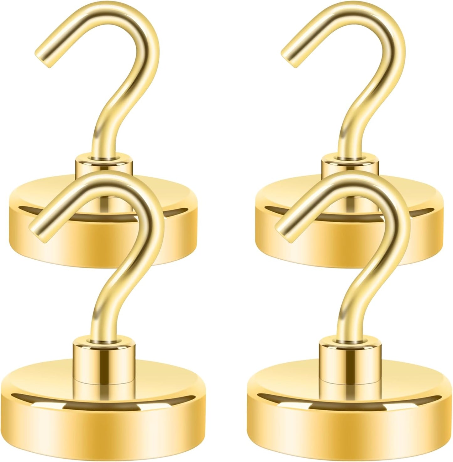 Neosmuk Magnetic Hooks Heavy Duty,Strong Magnet with Hook for Fridge, Super Neodymium Extra Strength Industrial Hooks for Hanging, Magnetic Hanger for Toolbox, Cruise, Grill(Golden,4 Pack)