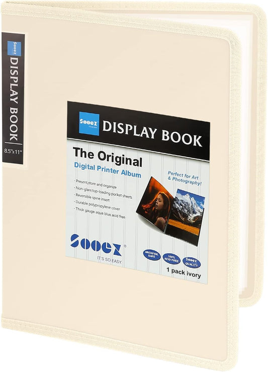 Sooez 30-Pocket Binder with Plastic Sleeves 8.5x11 (Ivory), Heavy Duty Art Portfolio Folder with Clear Sheet Protectors, Display 60 Pages, Presentation Book for Artwork, Document Organizer Binder