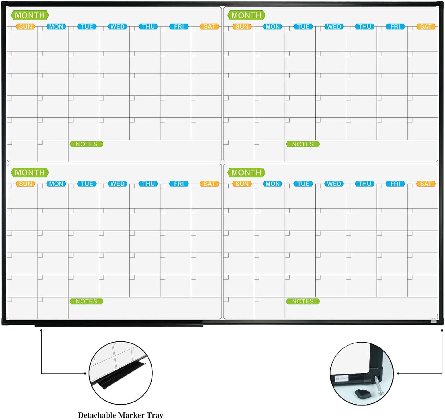 JILoffice Magnetic Dry Erase Calendar Whiteboard, 4 Month White Board Planner 48 X 36 Inch, Black Aluminum Frame Wall Mounted Board for Office Home and School