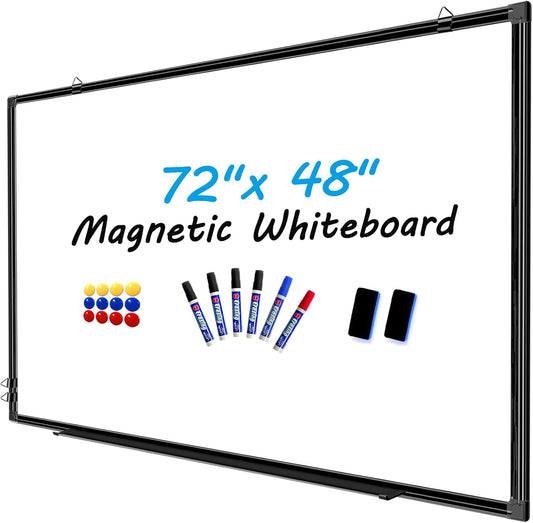 H-Qprobd 72"x48" White Board for Wall Large Magnetic Dry Erase Board with Black Aluminum Frame, Presentation Whiteboard Suitable for Home, Office, Classroom & Kitchen