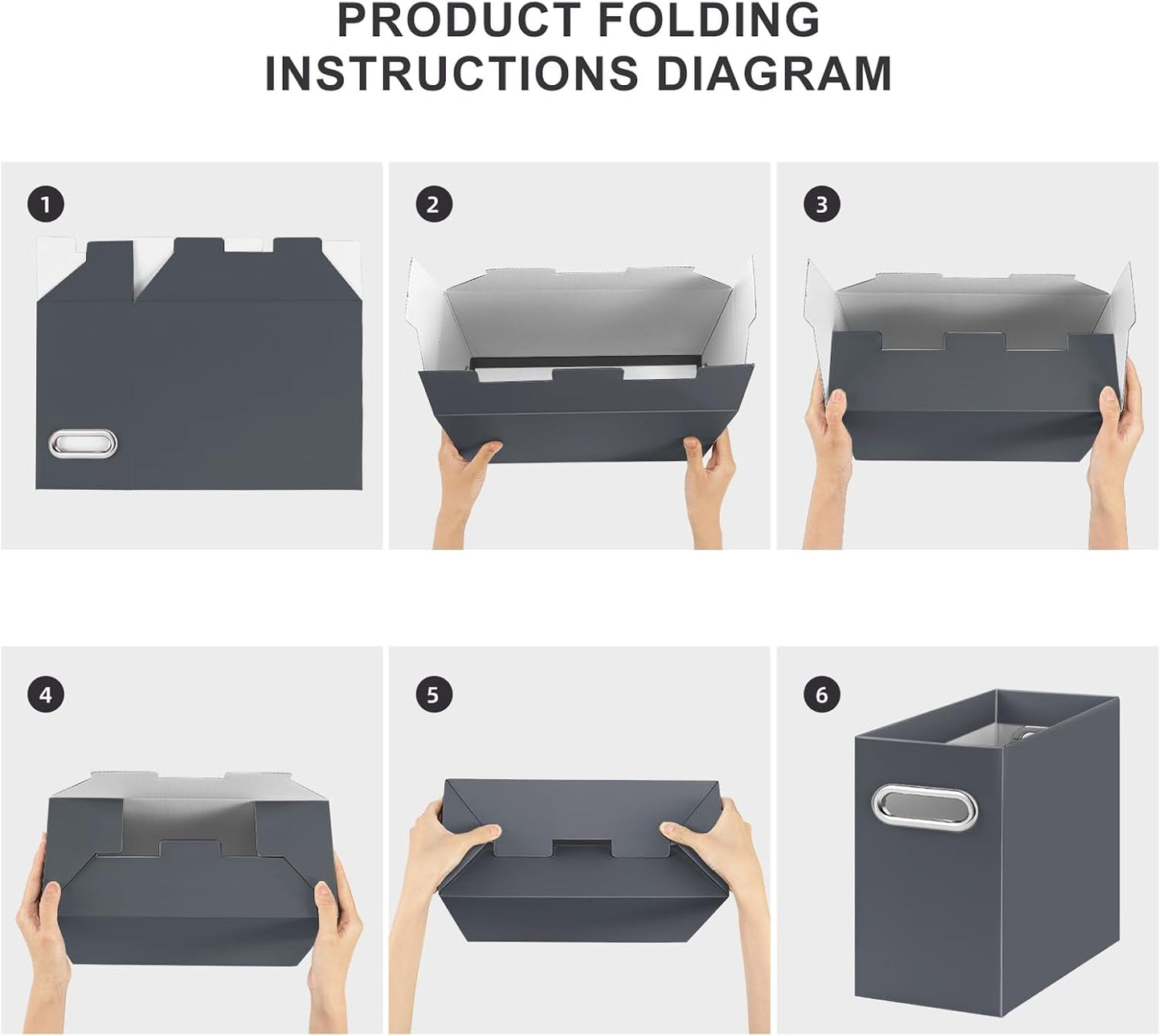 Oterri File Organizer, 2 Packs Small Storage Box, Cardboard File Folder Organizer, Collapsible File Box for Hanging File Folders Letter Size, Portable Filing Organizer with Handle (Dark Grey)