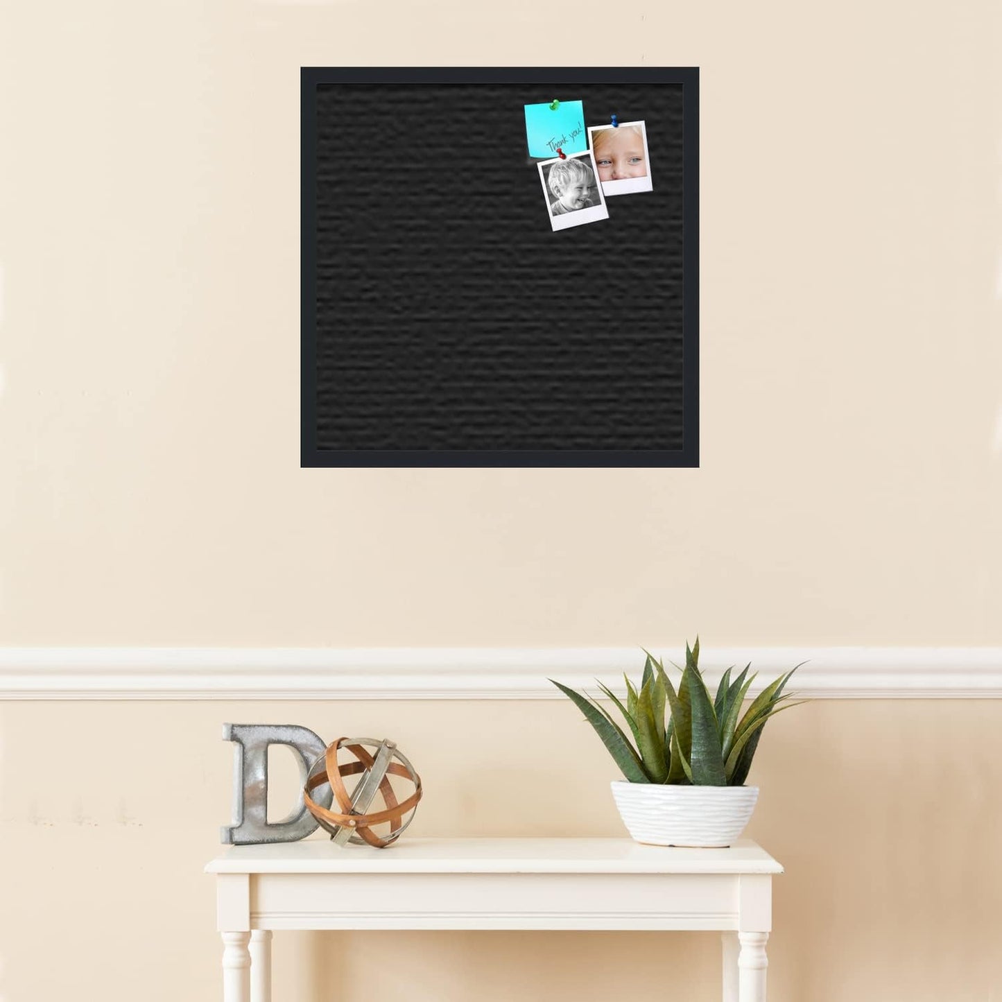 PinPix 22x22 Inch Cork Bulletin Board. This Decorative Framed Pin Board Comes with Solid Black Design and a Satin Black Frame. Ideal for Home Office Decor or Message Board (PinPix-622)