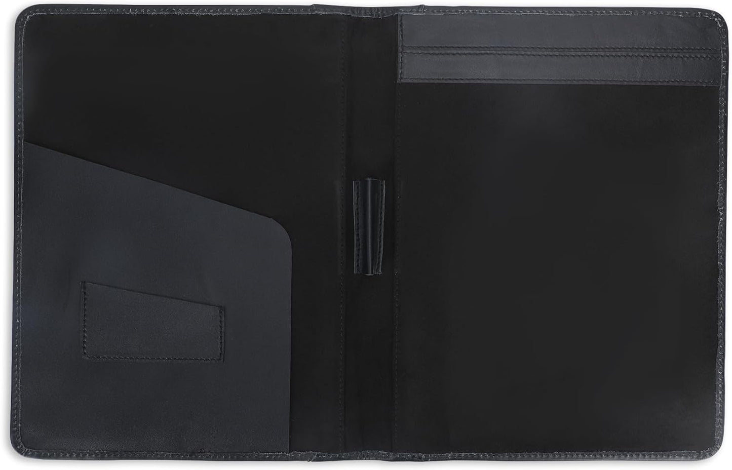 Heavy Duty Buffalo Leather Legal Pad Portfolio Handmade Executive Notebook Binder, Professional Padfolio Organizer Gift for Men and Women Genuine Leather Resume Document Holder (Black)
