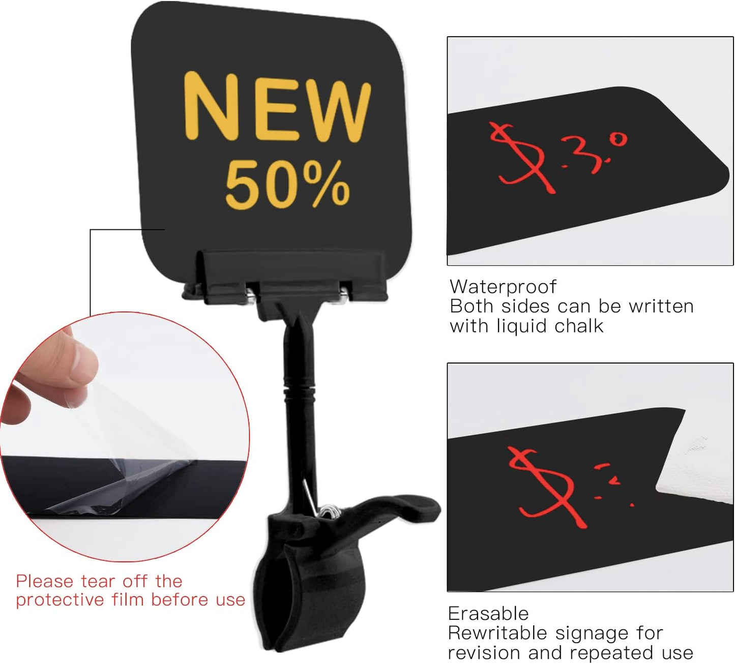 Merchandise Sign Clips Sign Holder Clips,20 Pack Rotatable Holding Clamp Sign Holder Clear Food Signs Clip Holder Swivel Price Signs Clip,Adjustable Clip Sign on Double Head Display Clips for Price Tag Display (Black)