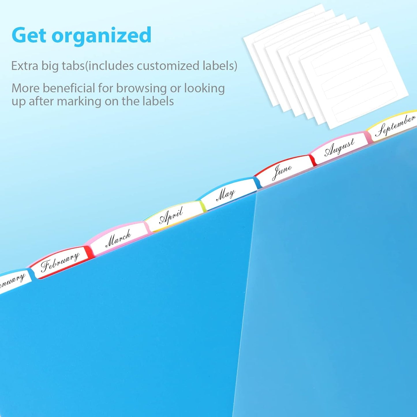 WOT I Plastic 8-tab Dividers with 2 Clear Pockets - 6 Sets, Binder Dividers for 3 Ring Binder, Bright Multicolor, Total 48 Tabs