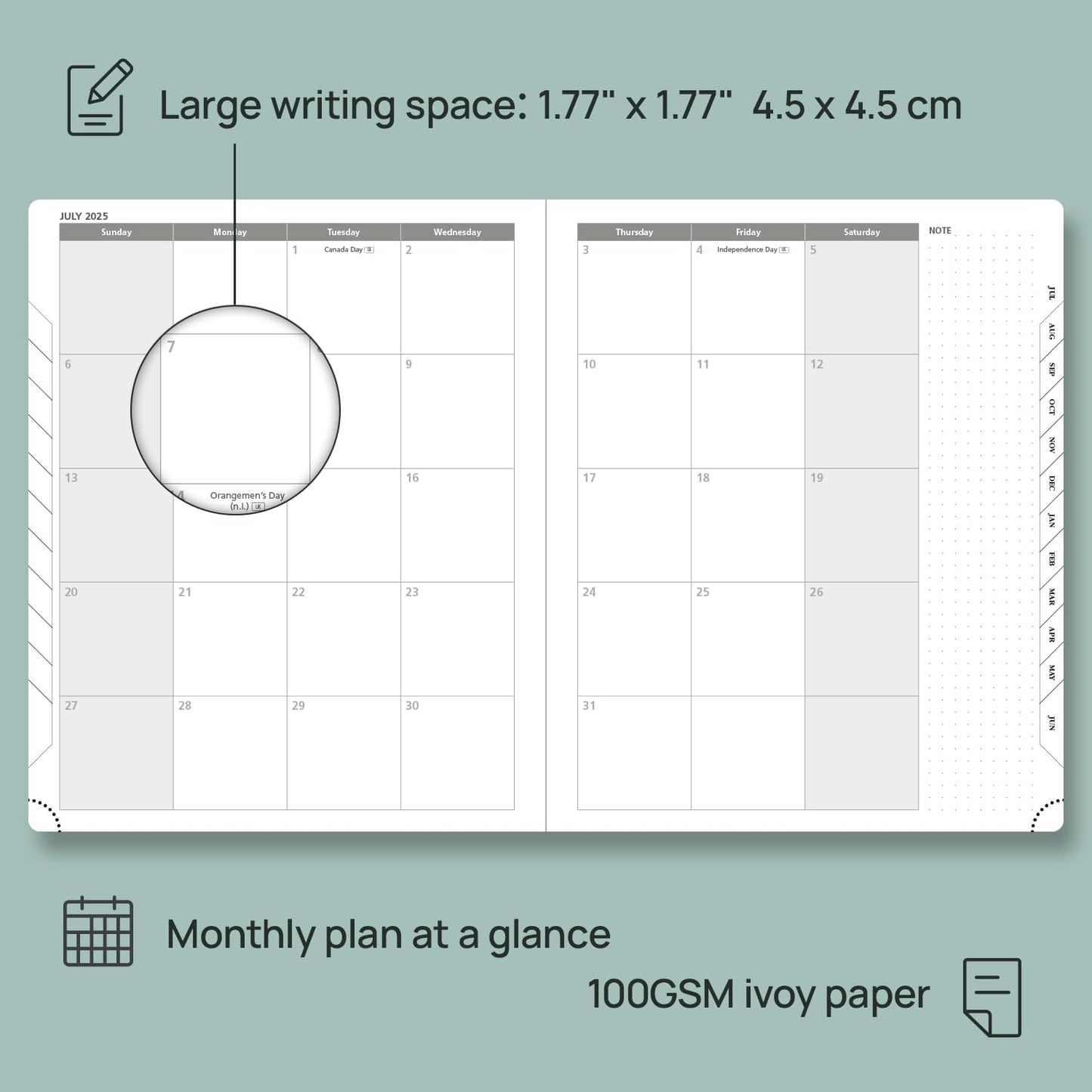 POPRUN Planner 2025-2026 (Large - 8.5'' x 10.5'') Academic Weekly Calendar (July 2025 - June 2026) with Hourly Time Slots, Monthly Tabs, 100GSM Thick Papers, Leather Soft Cover - Pacific Green