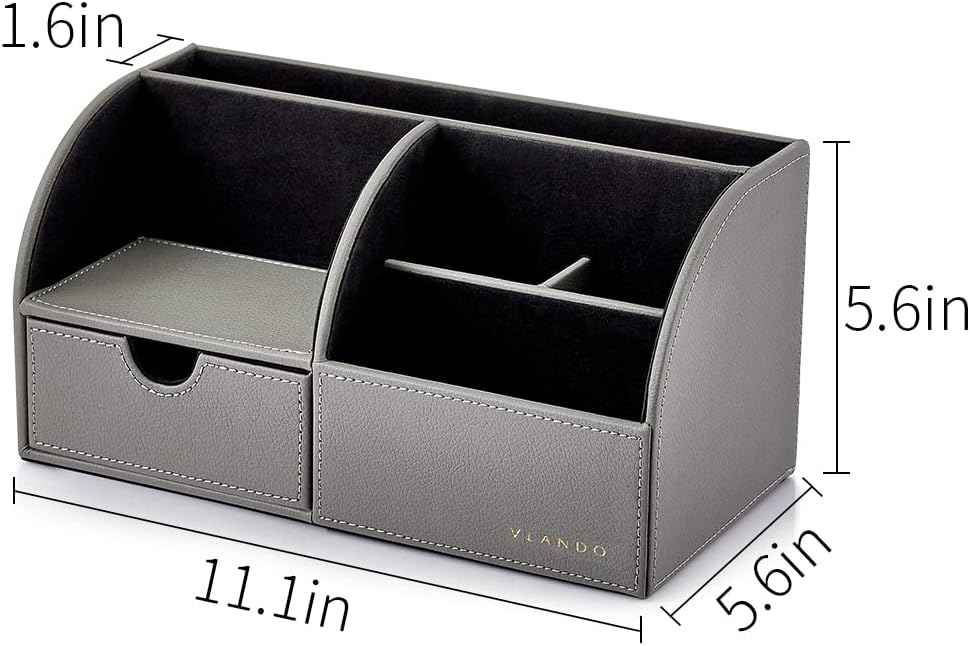 Vlando Office Supplies Desk Organizer Caddy, Desktop Hanging File Letter Document Storage Holder with Drawer Organizer Section for Office Home (Set of 1-grey)