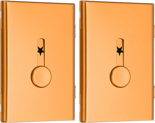 PATIKIL 2 Pcs Business Card Holder, Thumb Drive Business Card Holder Portable Business Card Holders Alloy Slide Out Card Case for Business Meeting, Gold