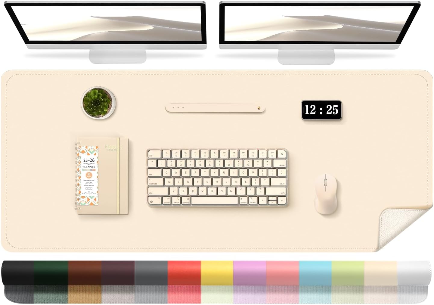 Leather Desk Pad Protector, 47.2'' x 23.6'', Suede Base Sewing Desk Blotter, Non-Slip Office Mat, Waterproof Writing Pad for Office and Home - Beige