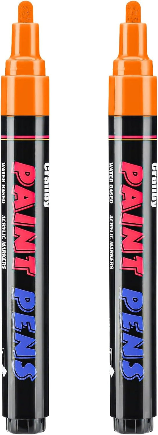 Orange Paint Pens Paint Markers - 2 Pack Permanent Quick Dry Waterproof Marker Pens for Rocks Wood Fabric Plastic Canvas Glass Mugs Metal Tire Stone
