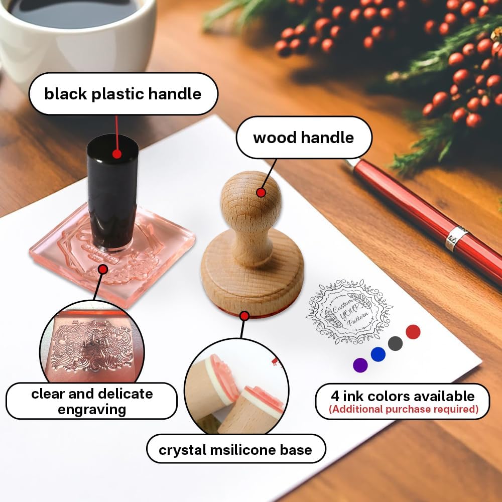 Personalized Logo/Address/Name Stamps -Custom Wooden Rubber Stamp, Multiple Sizes Stamps for Business (Square Stamp)