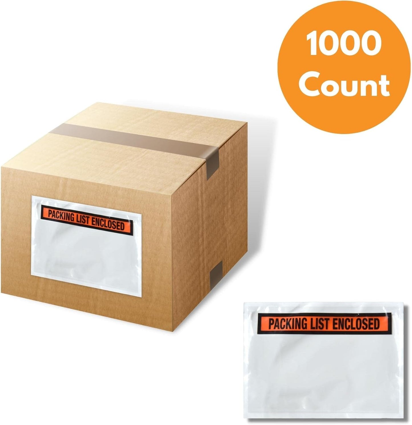 PSBM Packing List Enclosed Envelope Panel Face Back Side Load 4.5" x 6" 1000 Pcs Printing Pouch Envelope Bag for Invoice Packing Slip, Written in Orange/Black