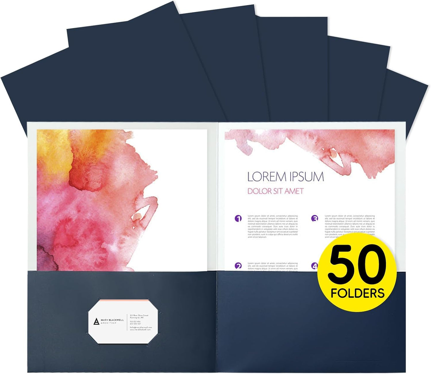 Two Pocket Folders,50 Pack Blue File Folders with Pockets Fit Letter Size Paper,Thick Paper File Folder for School Office Business Home,Assorted 6 Colors