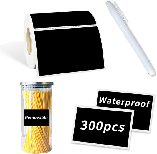 Starboling Chalkboard Labels,300 Pcs 2.4x1.6inch Square Label Chalk Stickers with White Chalk Marker,Reusable Waterproof Blackboard Stickers,for Jars,Bottles,Storage Bins