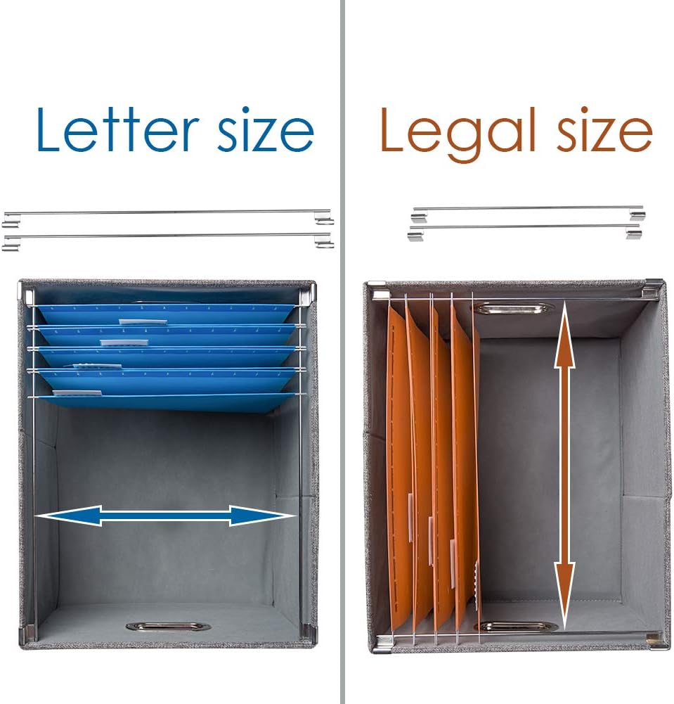 PRANDOM File Organizer Box - Set of 1 Collapsible Decorative Linen Filing Storage Hanging File Folders with Lids Office Cabinet Letter/Legal Size Grey (17x14x11.2 inch)