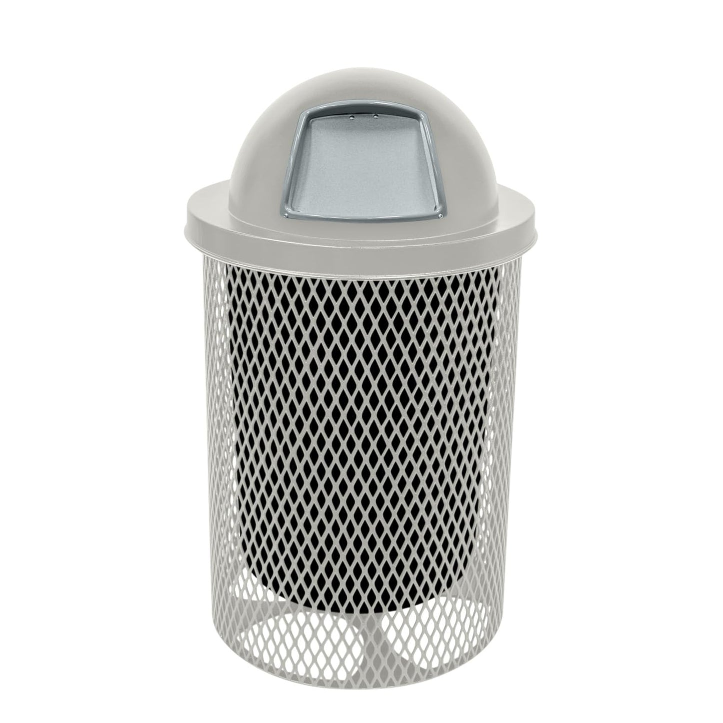 RDT-TXTGRY Heavy Duty 32 Gallon Round Trash Receptacle, Liner Included, Textured Red with Textured Grey Steel Dome Top, Made in America