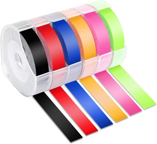 UNOKA Embossing Tape Neon Compatible for DYMO Organizer Xpress Label Maker Refills, 3/8 3D Plastic Colored, Neon Pink/Orange/Green/Red/Blue/Black for Dynamo S0717930 Omega Junior Embosser, 6 Pack