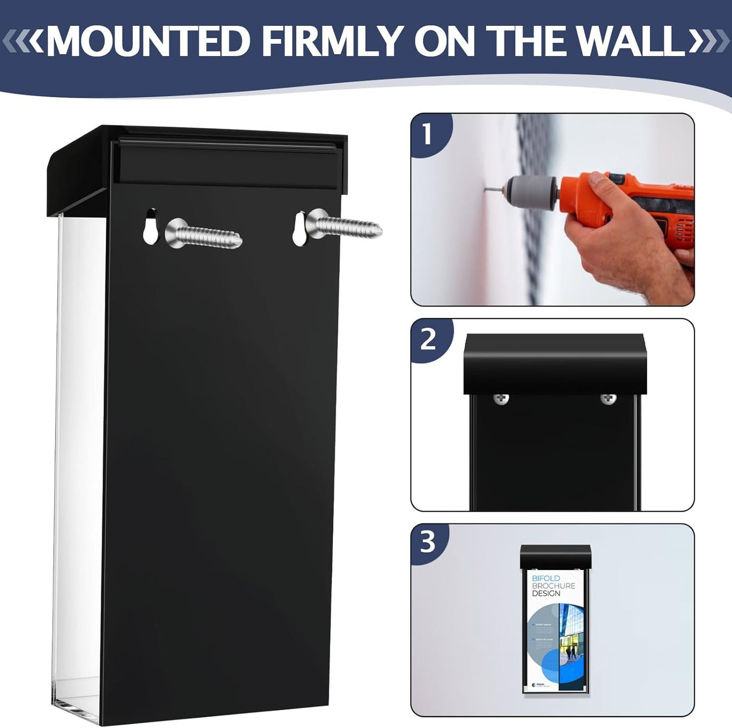 Remerry 2 Pcs Acrylic Outdoor Brochure Holder 4 x 9 Inch Waterproof Wall Mount Literature Box with Black Lid Clear Pamphlet Holder with Screws for Flyer Display Map Menu Envelope