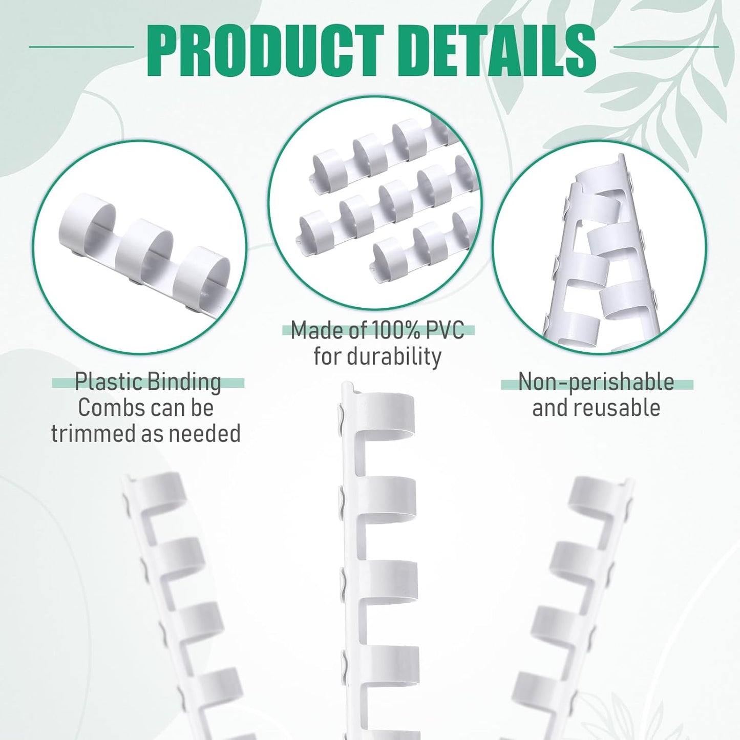 Maitys 300 Pcs Plastic Binding Combs Bulk 19 Ring Comb Spines Letter Size Spiral Binding for Notebook Calendar Picture (1/2 Inch,White)