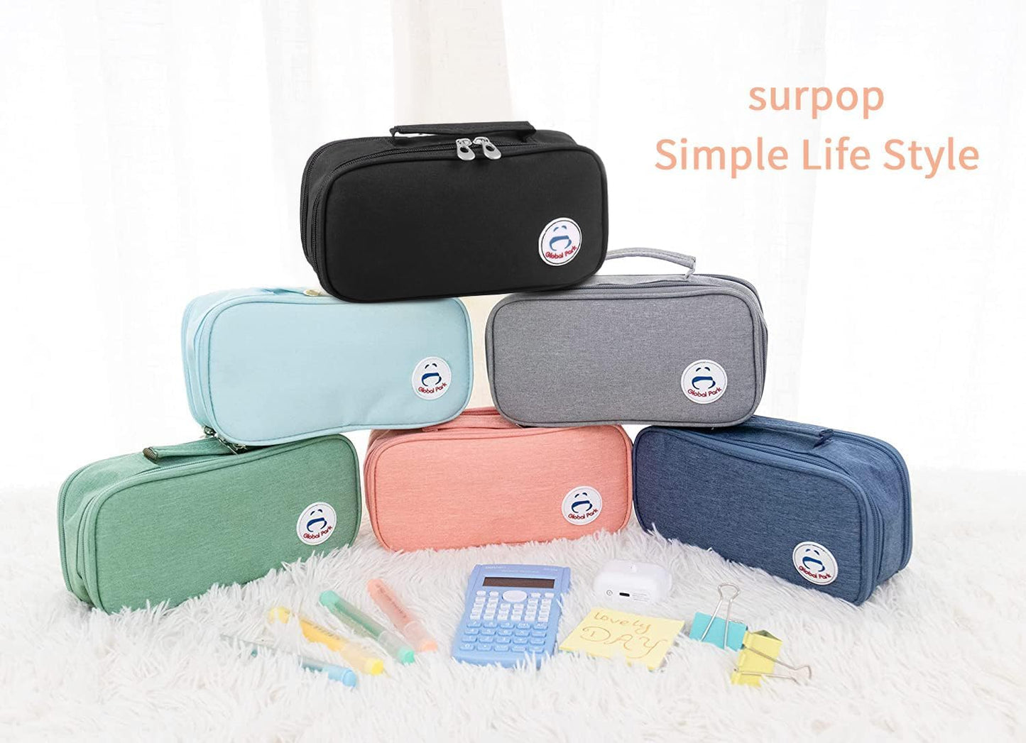 Pencil Case Pen Bag Holder Pouch Large Handle Big Capacity Desk Organizer Storage Marker Box Stationary Makeup Cosmetic Double Zippers for School Office Students Teen