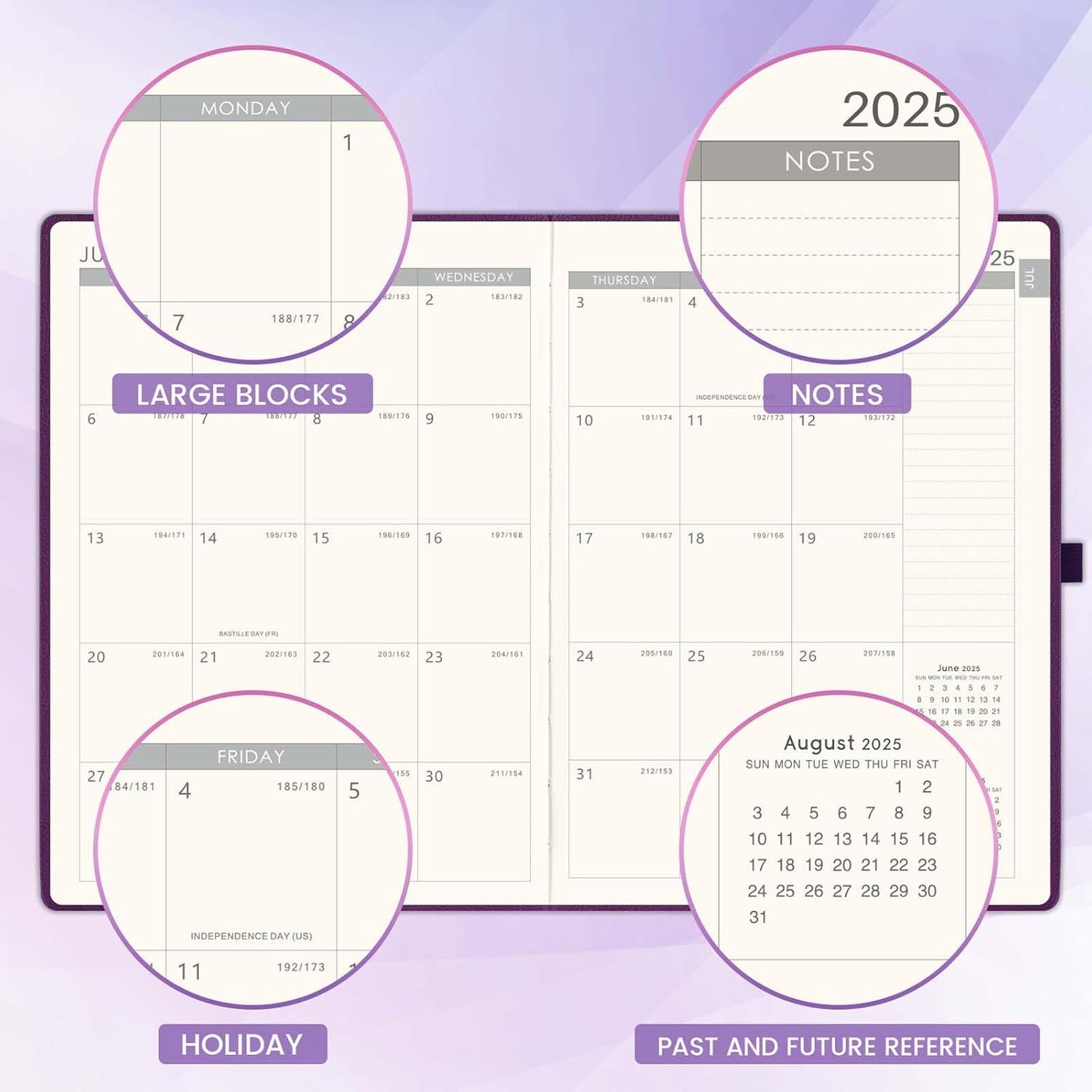 2025-2026 Planner - Academic Planner 2025-2026, July 2025 - June 2026, Planner Daily Weekly and Monthly, 8.5" x 11", Pen Holder, Calendar Stickers, Pocket, 25 Notes Pages, Faux Leather Cover