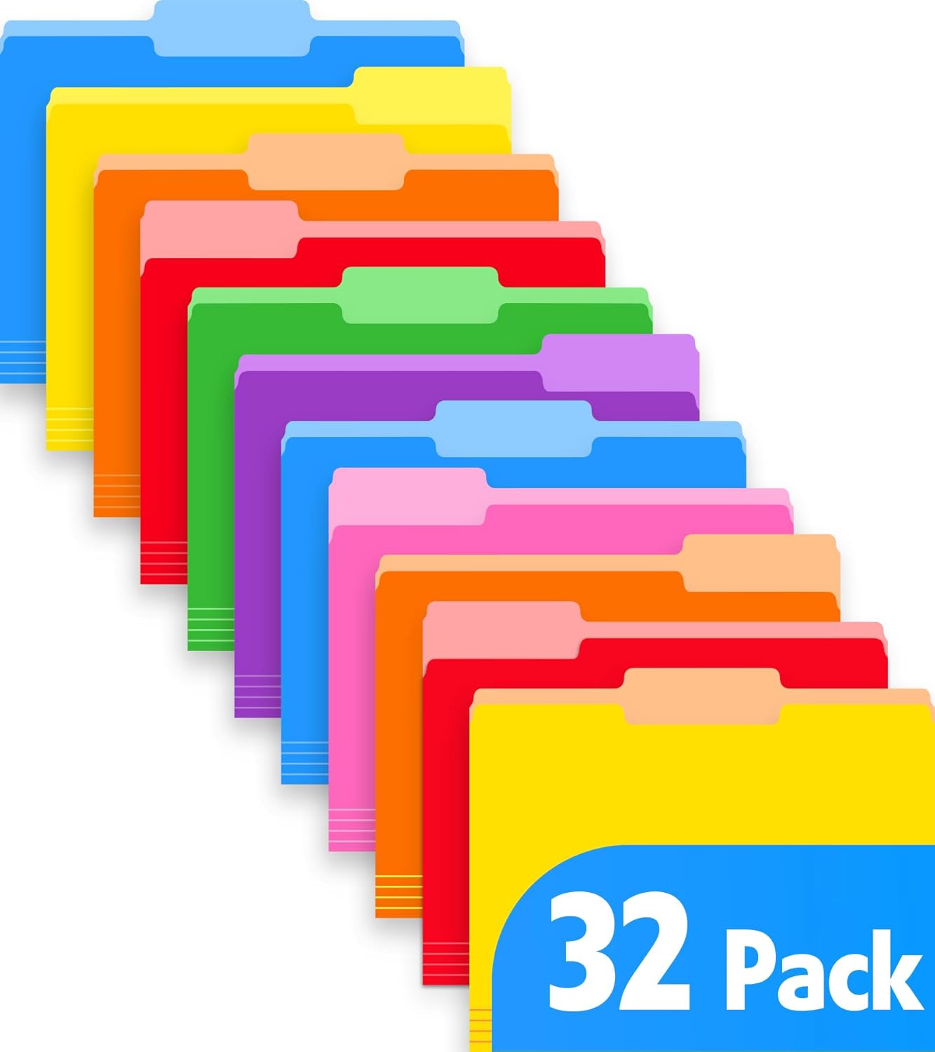 32 Pack Colored File Folders 8.5 x 11 Inch, 1/3 Cut Tab File Folders Letter Size, Assorted 8 Colors Filing Folder for Office School Business