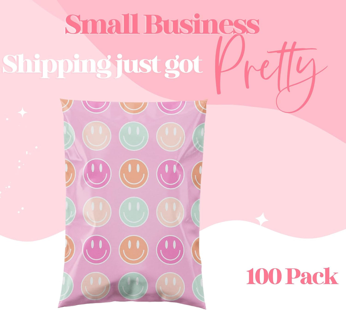 6x9 Designer Poly Mailer 100 Pack Heavy Duty Waterproof Self Seal Shipping Bags for Small Business Large Mailing Envelopes Bulk Tear Resistant Cute Packaging Smiley Face