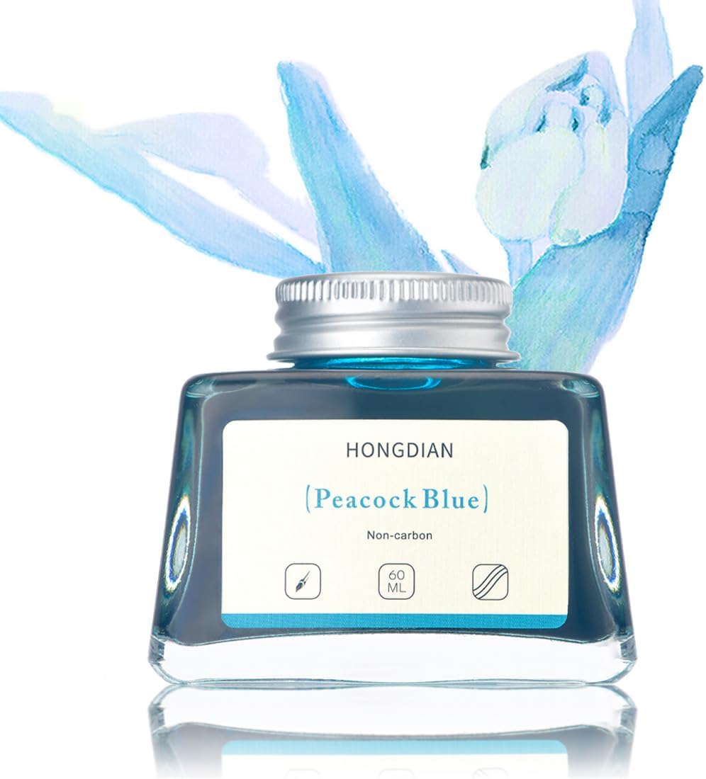 Hongdian Fountain Pen Bottled Ink Peacock Blue Color, 60ml Non Carbon Inkwell Bottle, Artist Calligraphy Ink