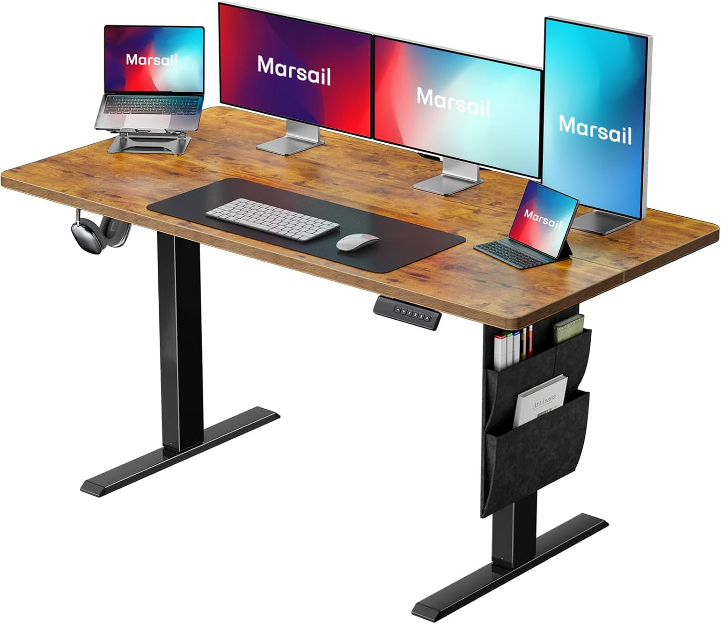 Marsail 48x24 Electric Standing Desk - Adjustable Height Computer Desk with Memory Presets, Storage Bag & Cable Management for Home Office & Gaming Workstations