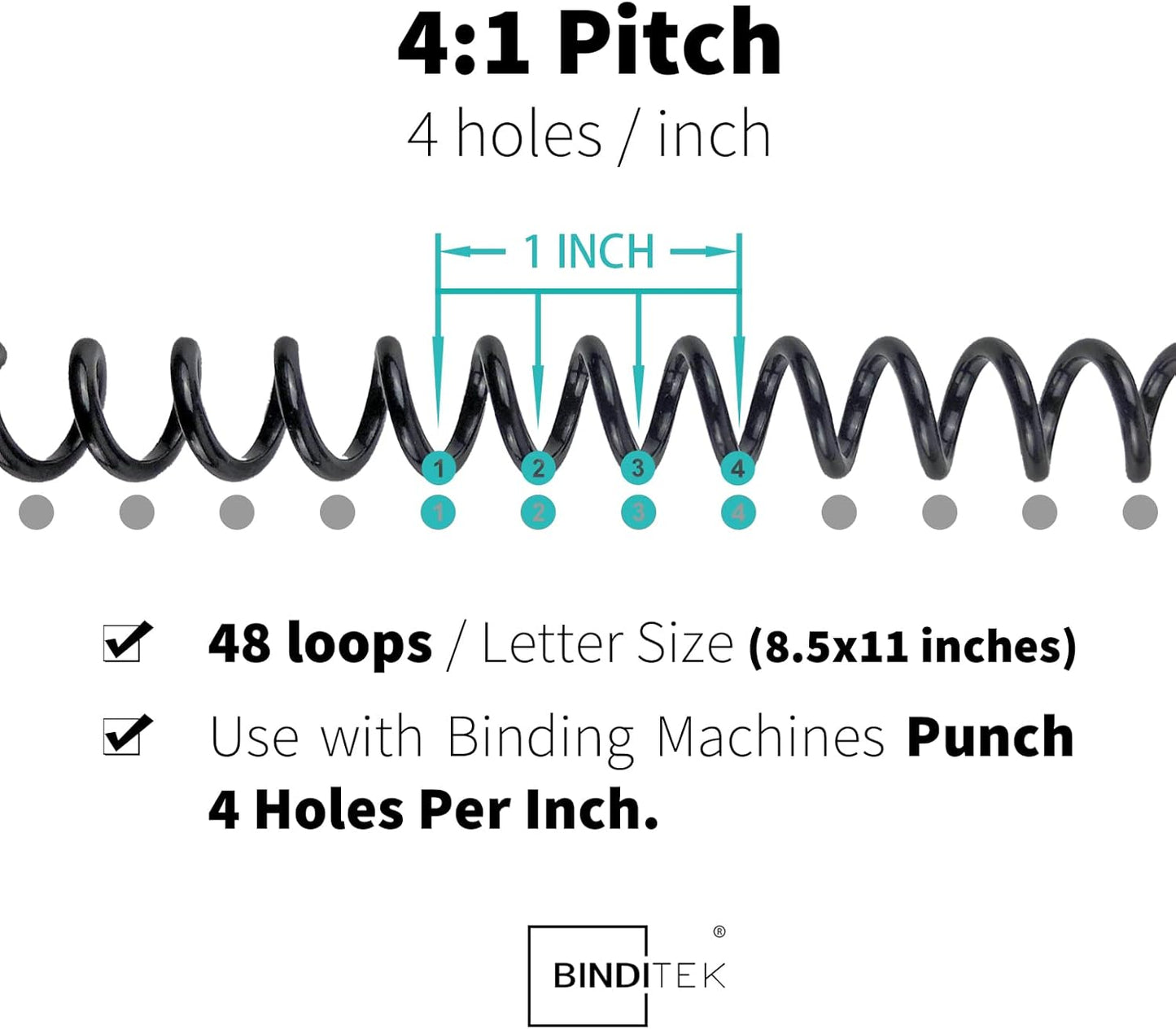 Binditek 100 Pack Plastic Spiral Binding Coils, 10mm(3/8"), 75 Sheet Capacity, 4:1 Pitch, Black, 48Loops, for Letter Size, for Students and Coworkers