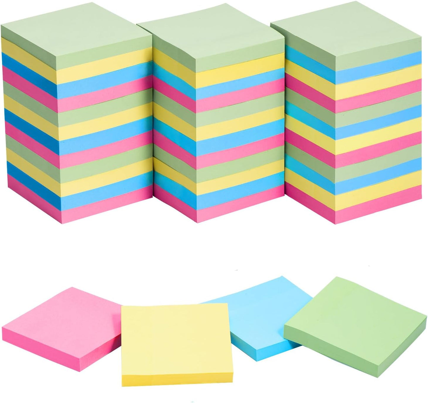 HappyHapi Sticky Notes 3x3 Inches Bulk 36 Pack 3600 Sheets Colored Self-Stick Pads, 100 Sheets/Pad, 4 Bright Colors (Yellow, Green, Pink, Blue) for Office Supplies, School, Home