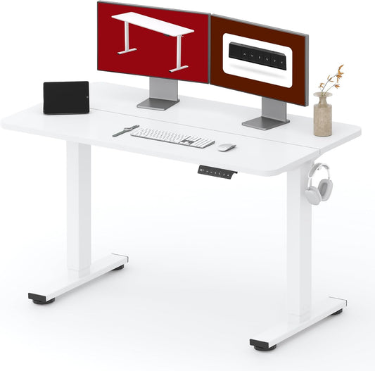 SANODESK Standing Desk Height Adjustable Electric Stand up Desk 48x24 Inches Sit Stand Home Office with Splice Board, White Frame/White Top