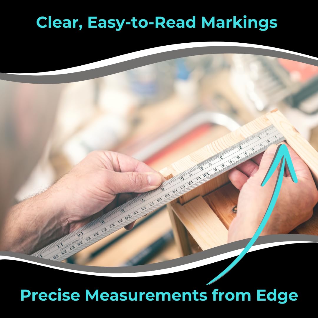 NOKKO Metal Ruler 18 Inch - Pack of 10 - Stainless Steel Ruler Set with Straight Edge Rulers - Precise Metric & Imperial Measurements - Ideal for School, Office, Woodworking & Craft Projects