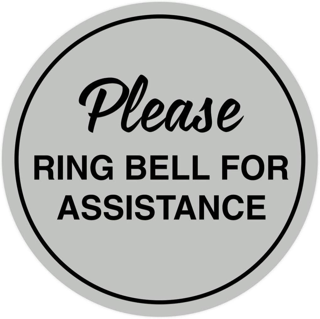 Signs ByLITA Circle Please Ring Bell For Assistance Wall or Door Sign | Easy Installation | Front Desk Reception Sign (Lt Gray) - Medium (2 Pack)