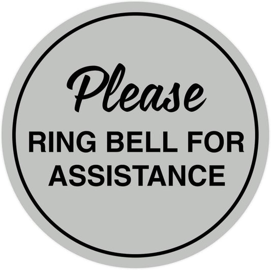 Signs ByLITA Circle Please Ring Bell For Assistance Wall or Door Sign | Easy Installation | Front Desk Reception Sign (Lt Gray) - X-large (10 Pack)