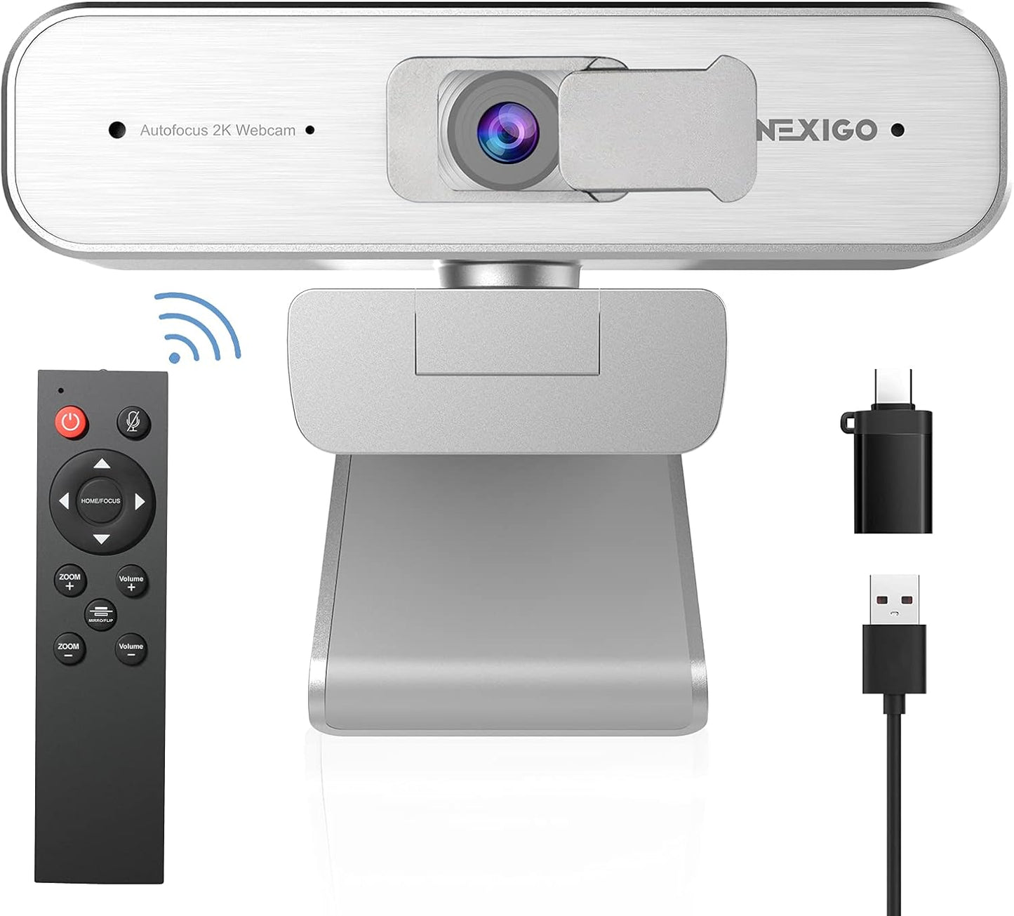 NexiGo N940P 2K Zoomable Webcam with Remote and Software Controls | Sony Starvis Sensor | 1080P@60FPS | 3X Zoom | Dual Stereo Microphone, for Zoom/Skype/Teams/Webex (Silver)