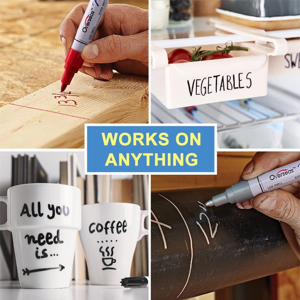 Overseas Permanent Paint Pens Blue Markers - 2 Pack Single color Oil Based Paint Markers, Medium Tip, Quick Drying and Waterproof Marker Pen for Metal, Rock Painting, Wood, Plastic, Canvas, Mugs