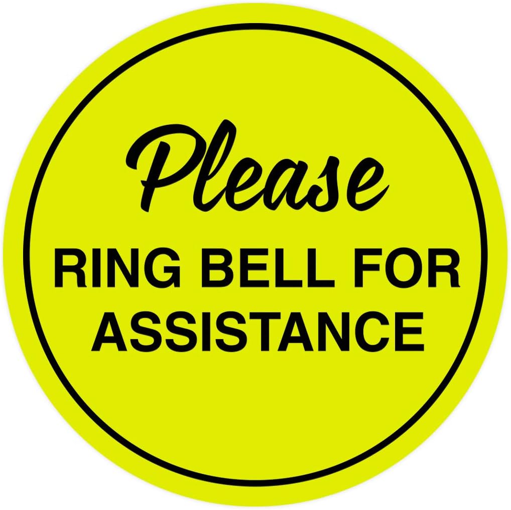 Signs ByLITA Circle Please Ring Bell For Assistance Wall or Door Sign | Easy Installation | Front Desk Reception Sign (Yellow/Black) - Small (2 Pack)