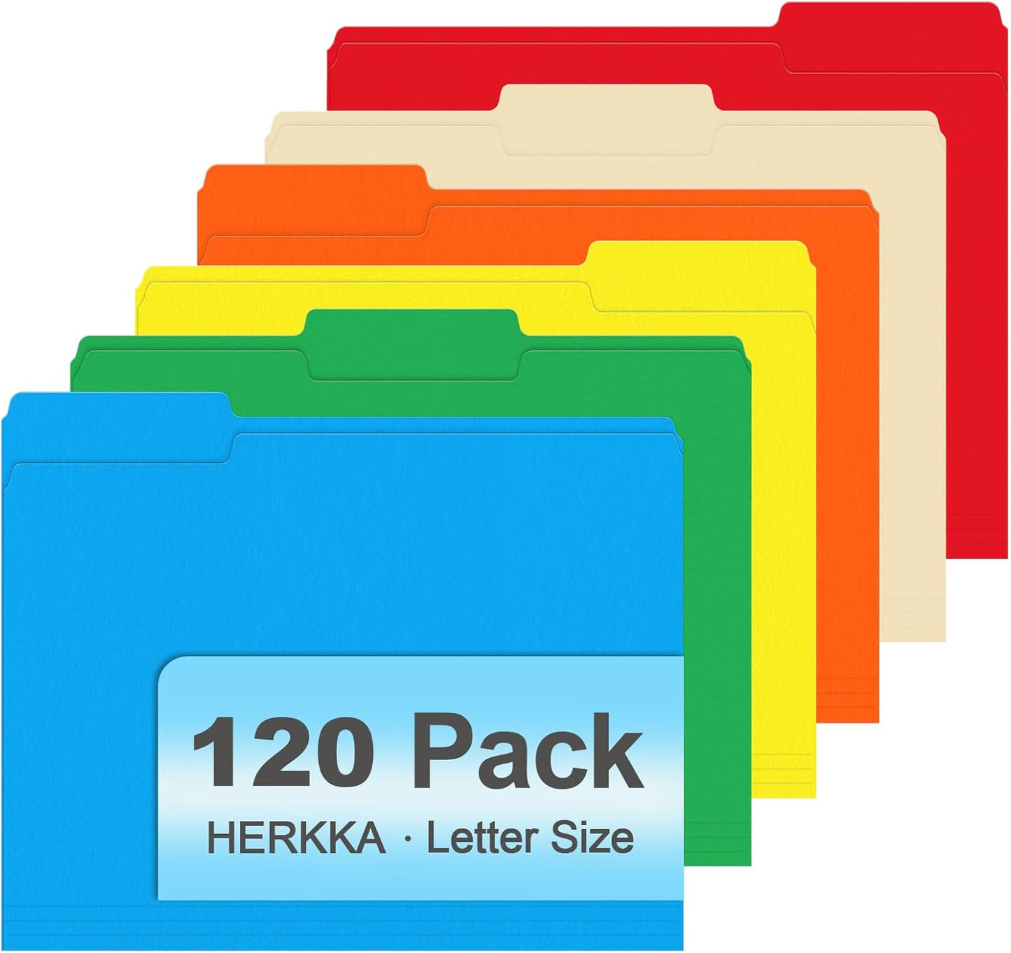 File Folder, HERKKA 120 Pack 1/3 Cut Tab File Folders, Colored File Folders Designed for Office and Classroom Use, Letter Size, Assorted 6 Colors