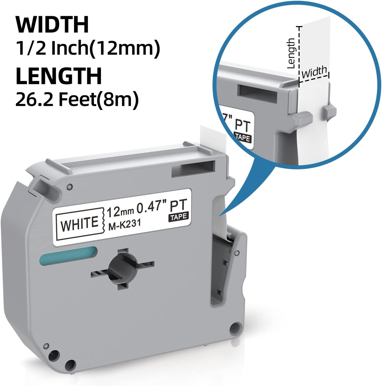 6-Pack Replacement for Brother P Touch M Tape M-K231 MK231 M-K131 MK431 MK531 MK631 MK731 12mm 0.47Inch Compatible with Brother PT-M95 PT-90 PT- PT-65 PT-70 PT-85 Label Makers