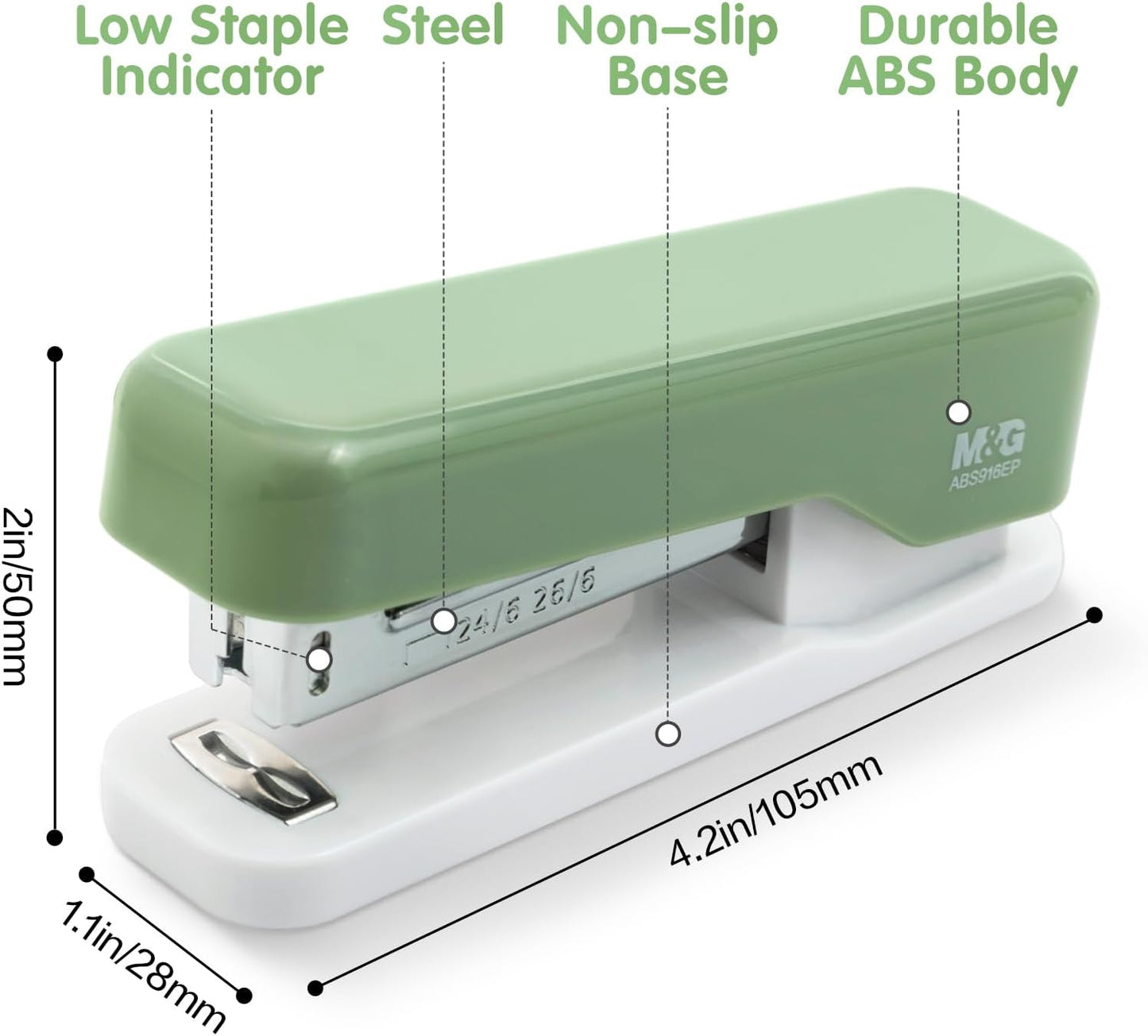 M&G Desktop Stapler, Basic Office Stapler with 1000 Staples, 20 Sheet Capacity, Portable Small Desk Staplers for School Home Office (Green)