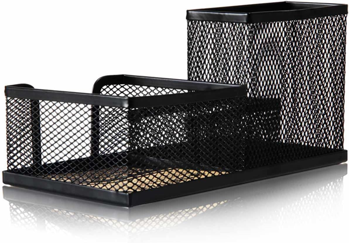 2 Pieces Mesh Pen Holder for Desk, 3 Compartments Black Pencil Holder Desk Organizers Caddy for Office Home School Desktop Accessories